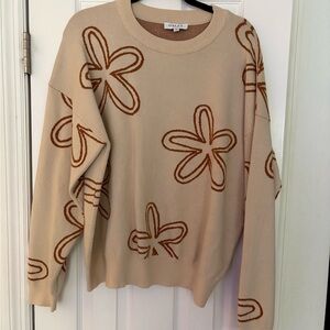 Gilli Beige Sweater with Brown Floral Pattern
